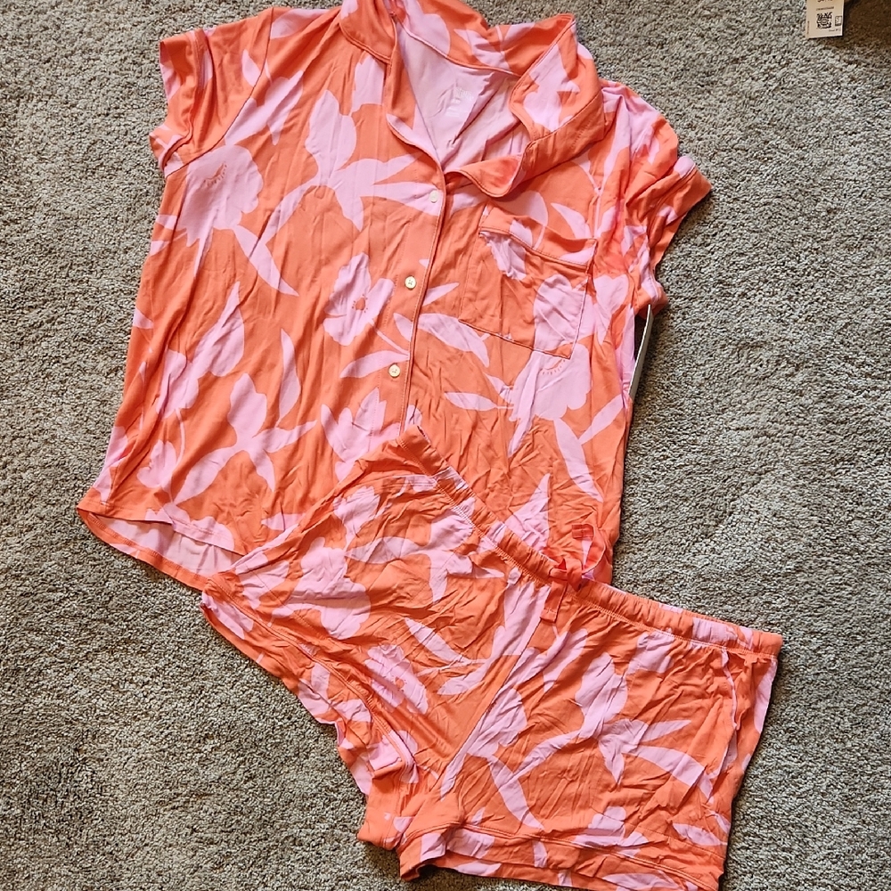 Women's Orange Floral Sleepwear Set Stars Above NWT XXL